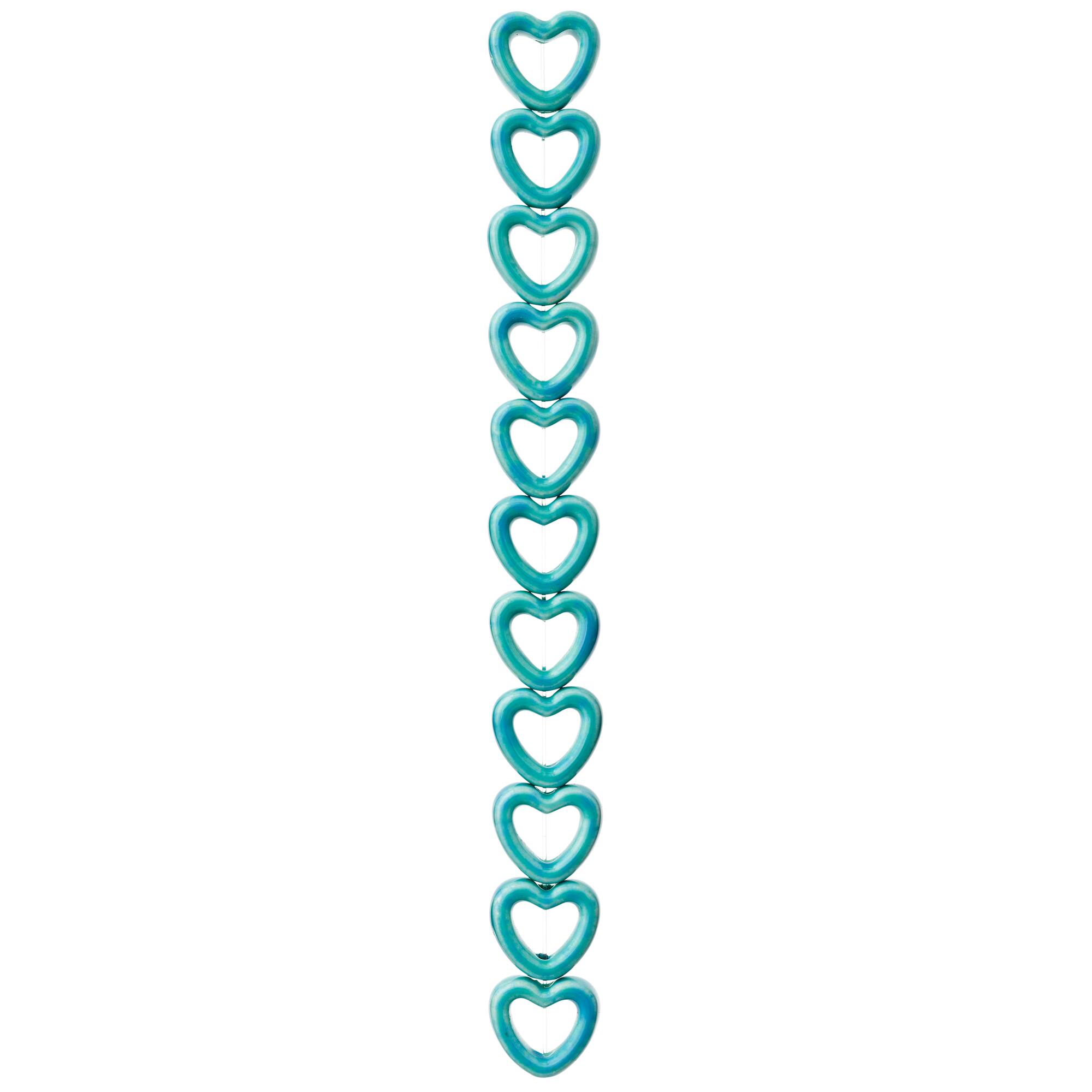 Turquoise Ceramic Heart Beads, 14mm by Bead Landing™